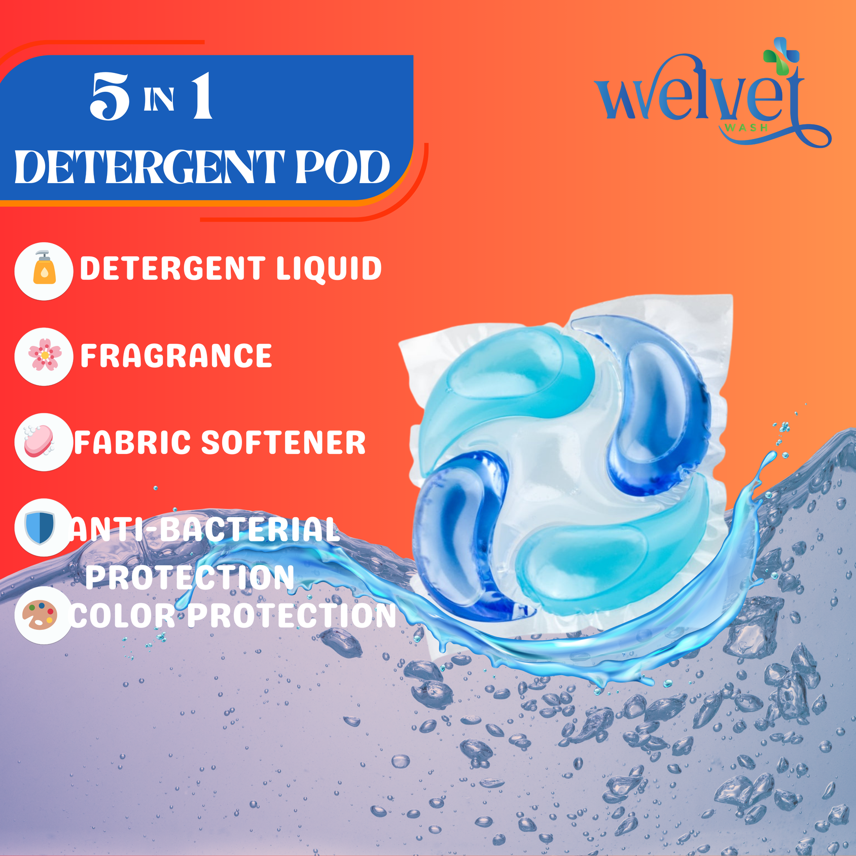 5-in-1 Detergent Pod Features