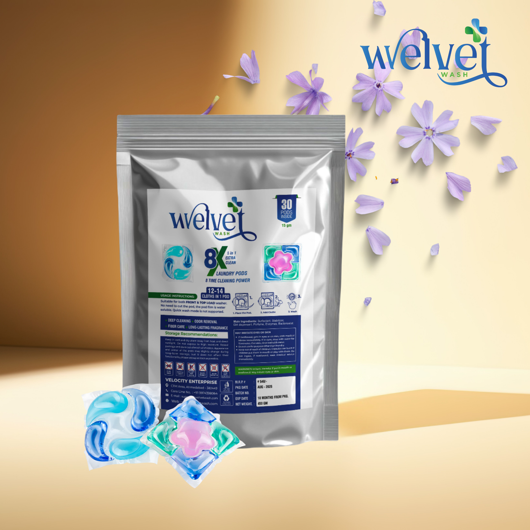 WelvetWash Product Package with Flowers